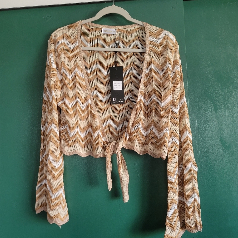 Galita Chevron Knit Tie-Front Cardigan BOHO Size Small NWT